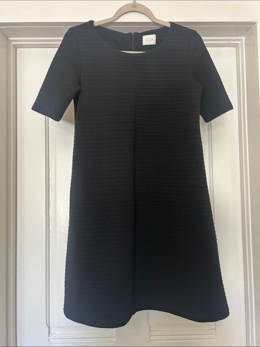 VILA Black Ribbed Short-Sleeve A-Line Dress